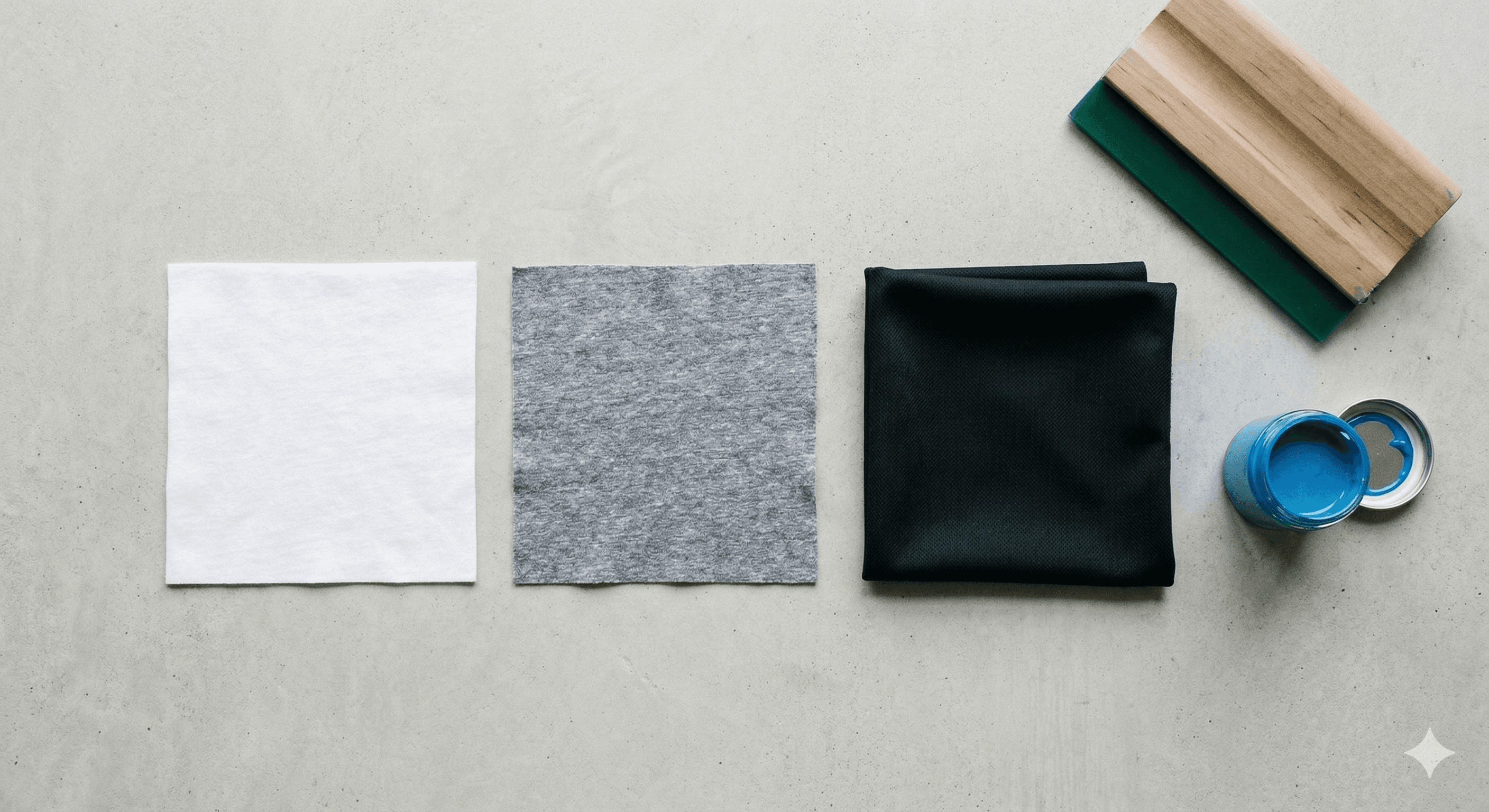 Fabric swatches and screen printing supplies