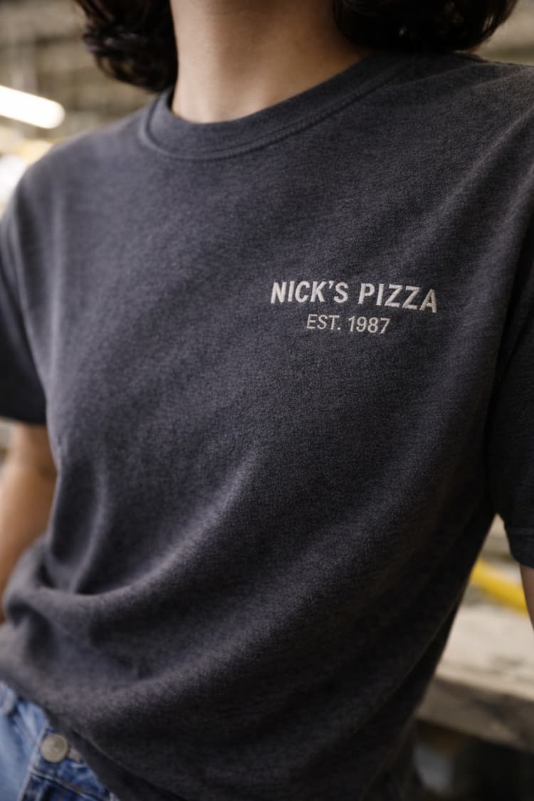Nick's Pizza embroidered tee