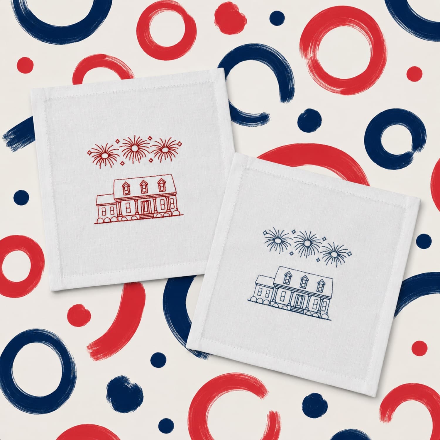 Embroidered fireworks cocktail napkins